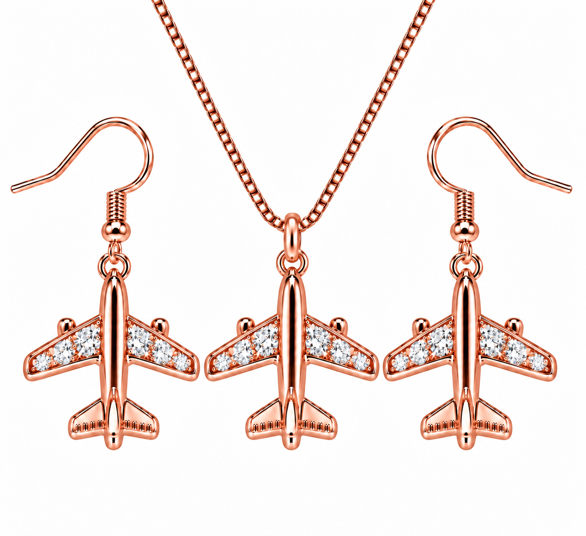 Commercial Jet Clear Stones Rose Gold Tone