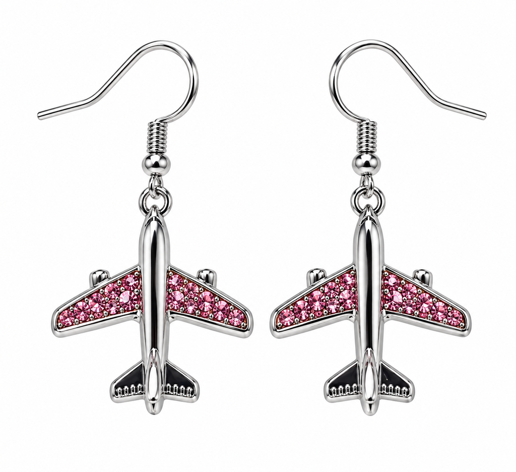 Commercial Jet with Pink Stones Silver Tone