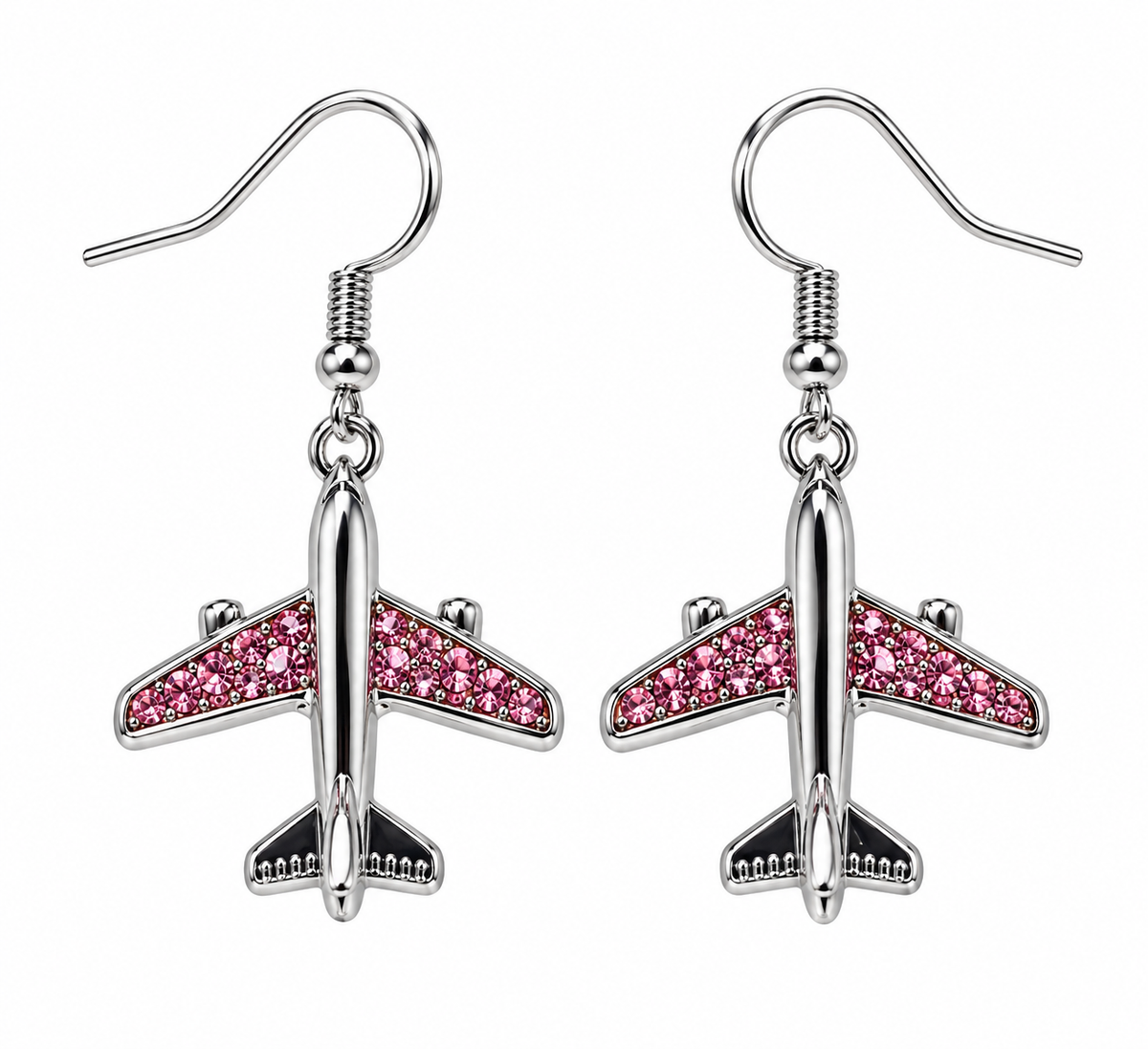 Commercial Jet with Pink Stones Silver Tone