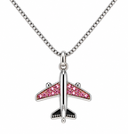 Commercial Jet with Pink Stones Silver Tone
