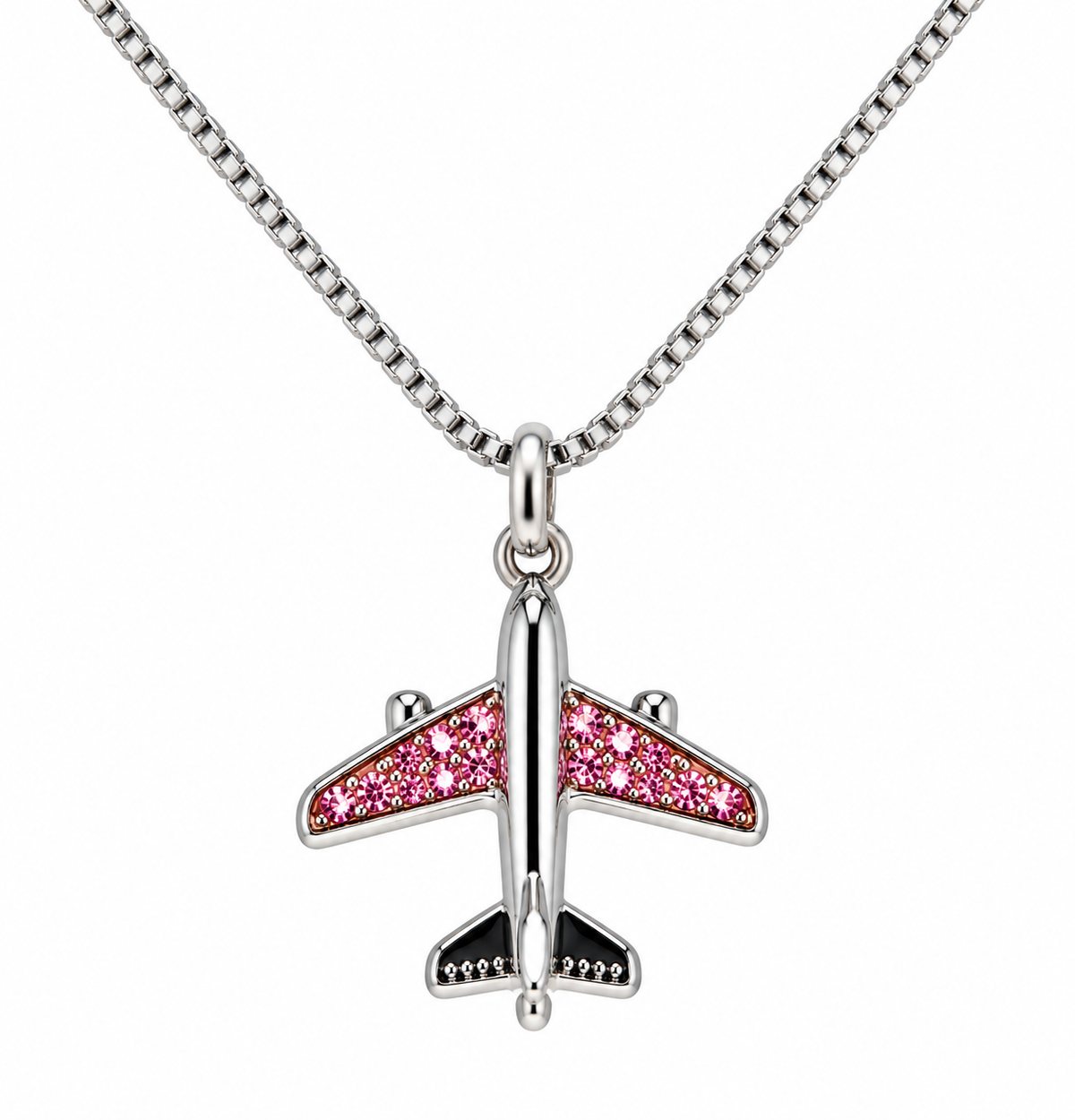 Commercial Jet with Pink Stones Silver Tone