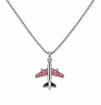 Commercial Jet with Pink Stones Silver Tone