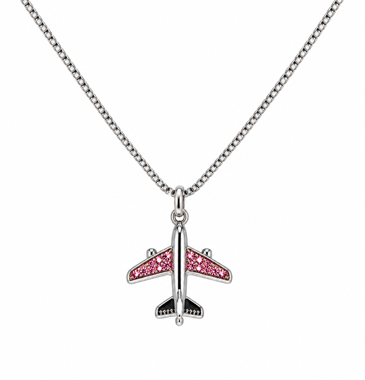 Commercial Jet with Pink Stones Silver Tone
