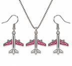 Commercial Jet with Pink Stones Silver Tone