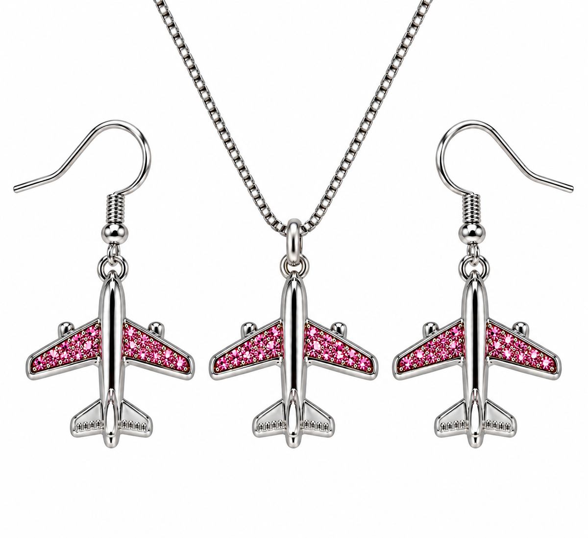 Commercial Jet with Pink Stones Silver Tone