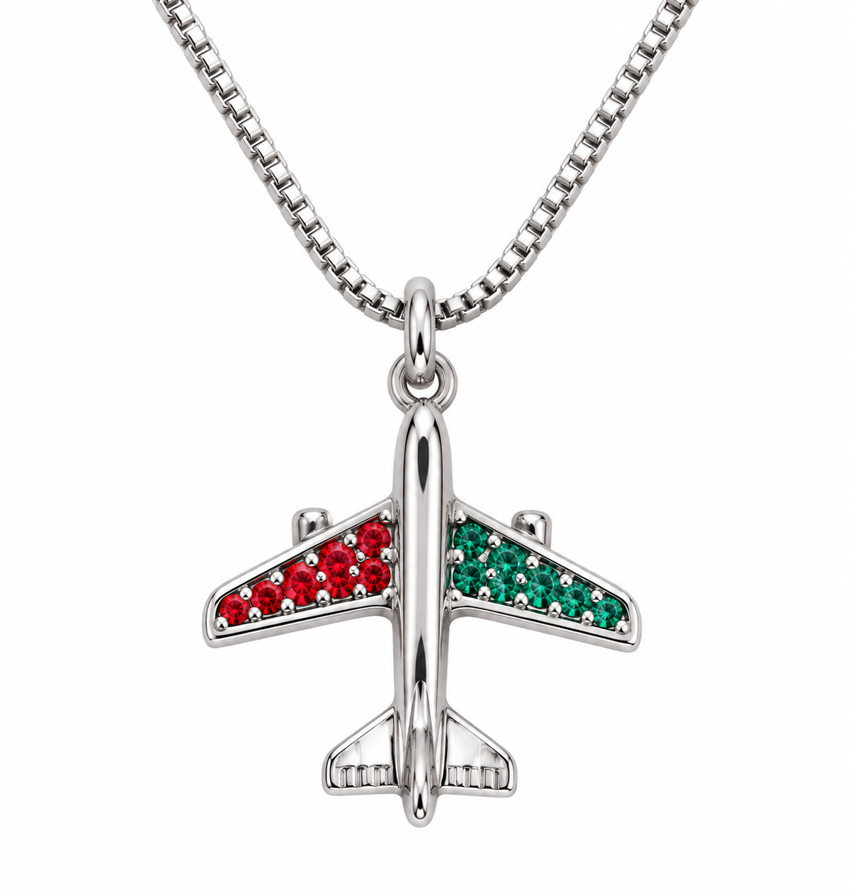 Commercial Jet Red and Green Stones Silver Tone