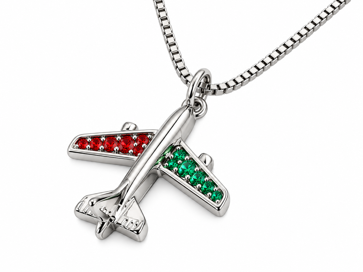 Commercial Jet Red and Green Stones Silver Tone