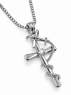 Cross Large Silver Tone Necklace