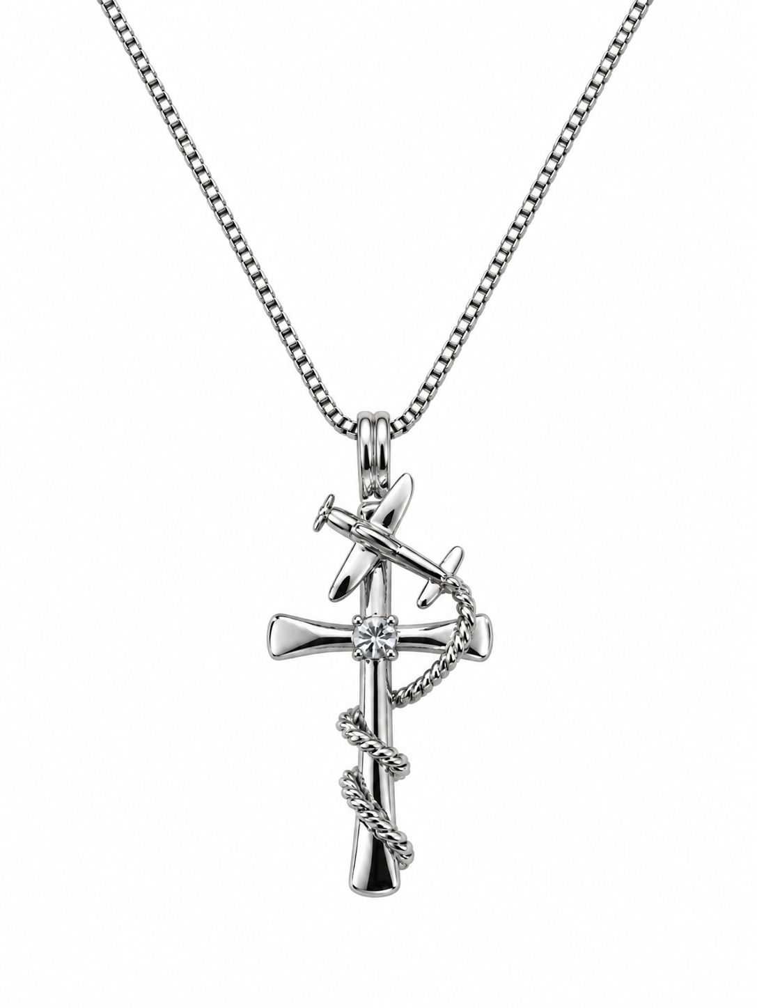 Cross Large Silver Tone Necklace