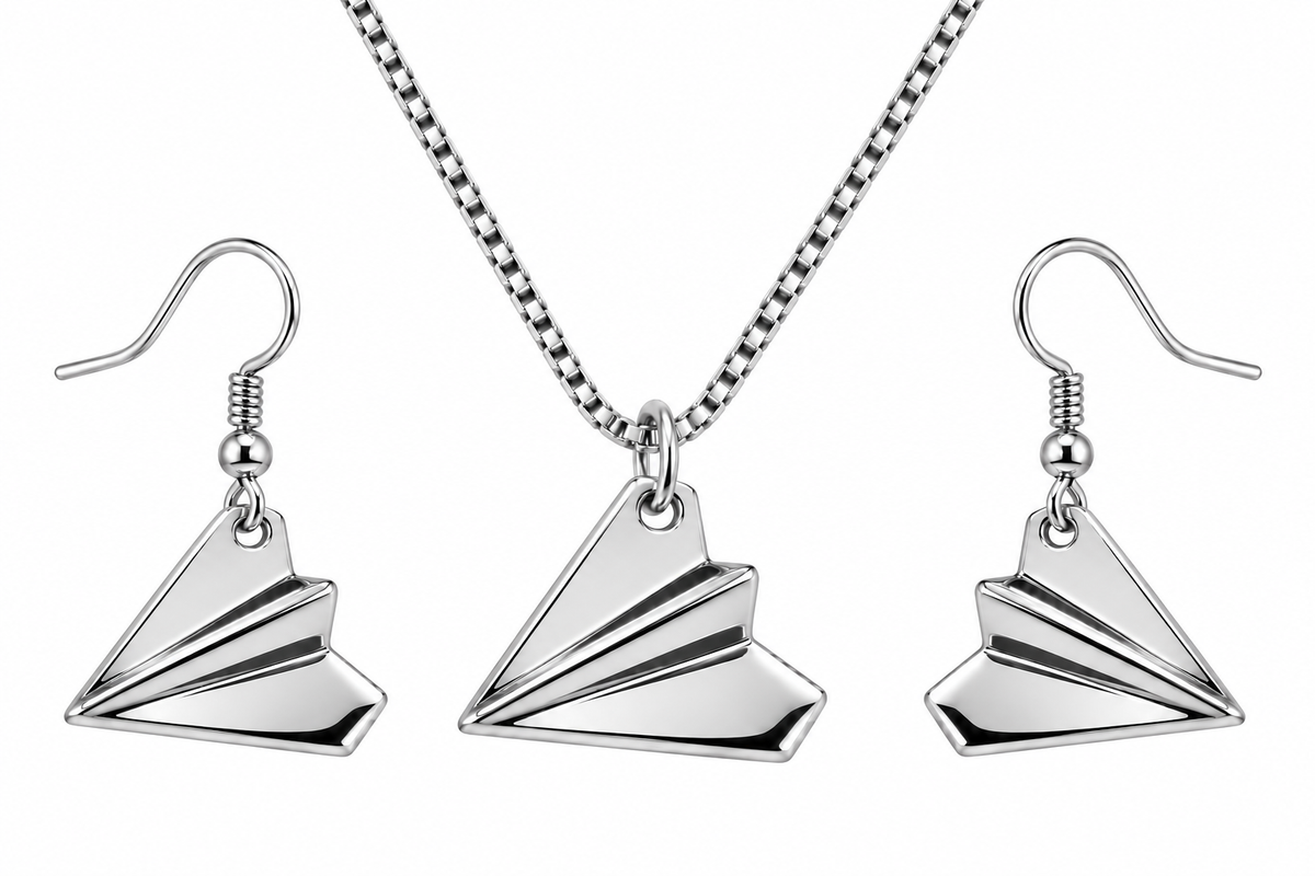 Paper Airplane Silver Tone