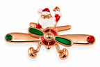 Santa Claus Flying with Spinning Prop Gold Tone Brooch Pin