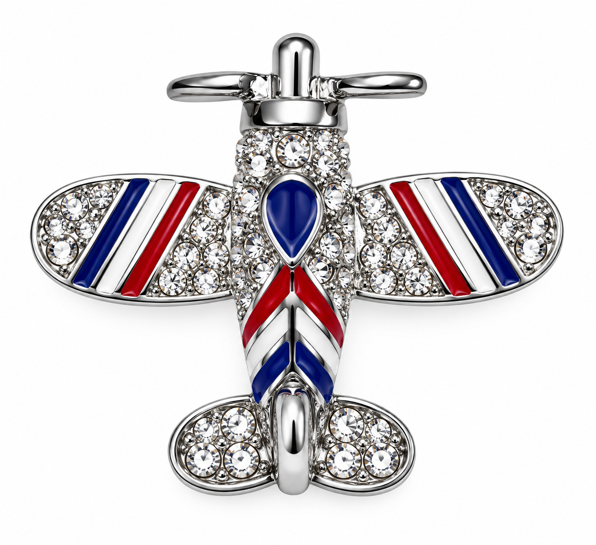 Vintage-Inspired Crystal Airplane Brooch – Silver Tone