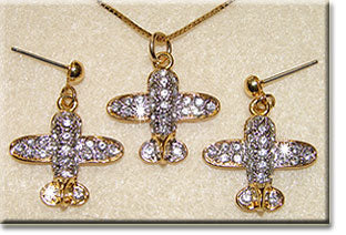 Small Gold Tone Crystal Airplane