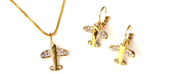 Airplane Crystal Gold Tone