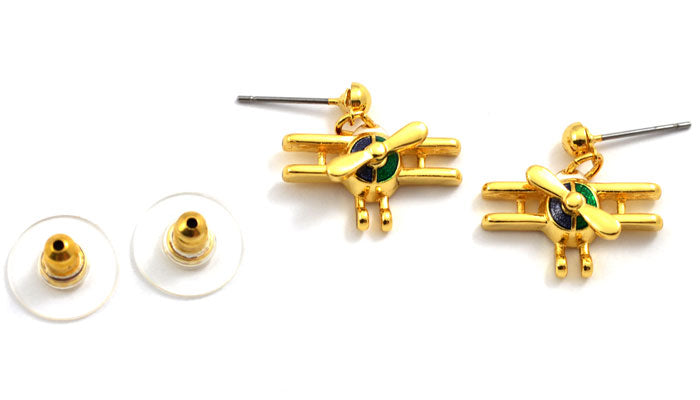 Biplane Gold Tone Spinning Prop with Red, Blue and Green