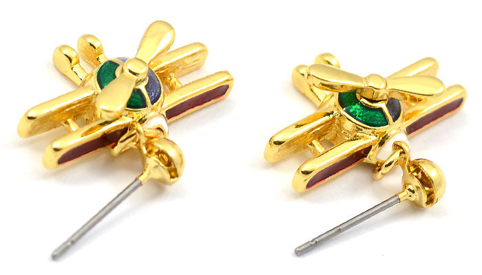 Biplane Gold Tone Spinning Prop with Red, Blue and Green