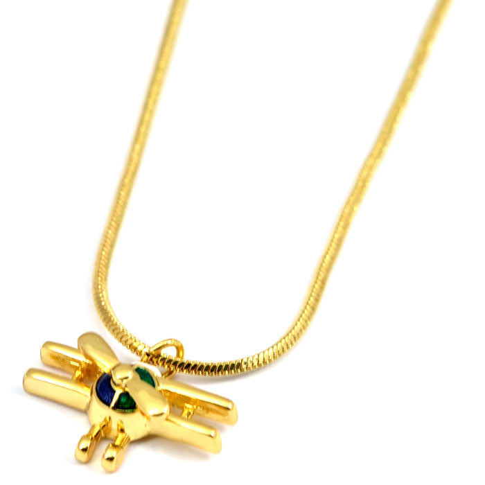 Biplane Gold Tone Spinning Prop with Red, Blue and Green