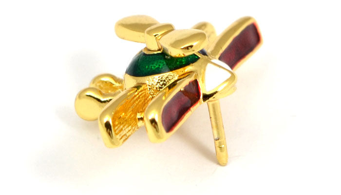 Biplane Gold Tone Spinning Prop with Red, Blue and Green Pin