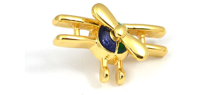 Biplane Gold Tone Spinning Prop with Red, Blue and Green Pin