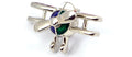 Biplane Silver Tone Spinning Prop with Red, Blue and Green Pin