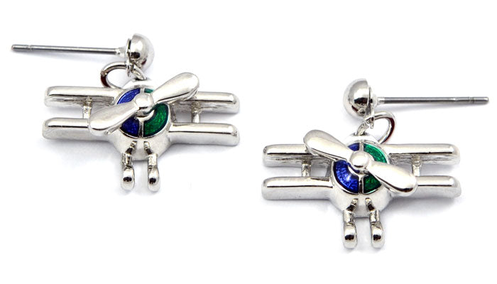 Biplane Silver Tone Spinning Prop with Red, Blue and Green