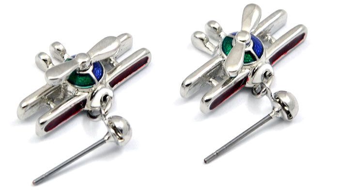 Biplane Silver Tone Spinning Prop with Red, Blue and Green