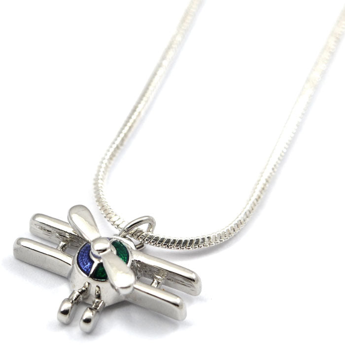 Biplane Silver Tone Spinning Prop with Red, Blue and Green