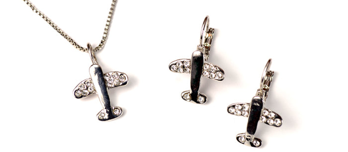 Airplane Crystal Silver Tone