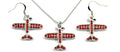 Small Airplane Red Crystals Silver Tone