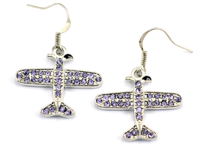 Small Airplane Light Purple Crystals Silver Tone
