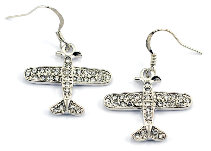 Small Airplane Clear Crystals Silver Tone
