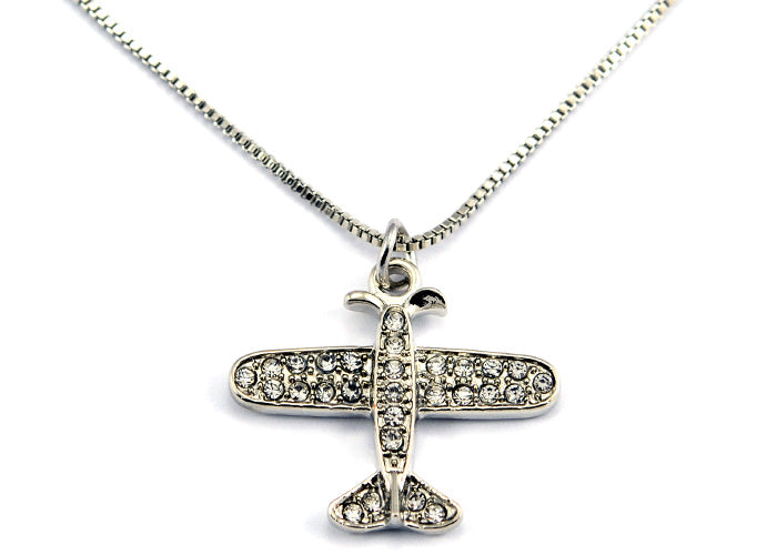 Small Airplane Clear Crystals Silver Tone