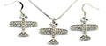 Small Airplane Clear Crystals Silver Tone