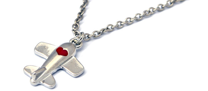 Airplane Heart Red Silver Tone