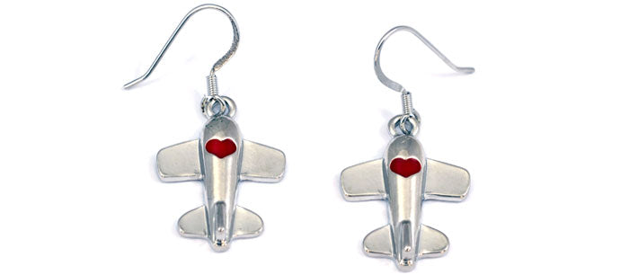 Airplane Heart Red Silver Tone