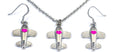 Airplane Heart Pink Fuchsia Silver Tone