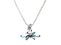 Santa Claus Flying with Spinning Prop Silver Tone Necklace and Earrings