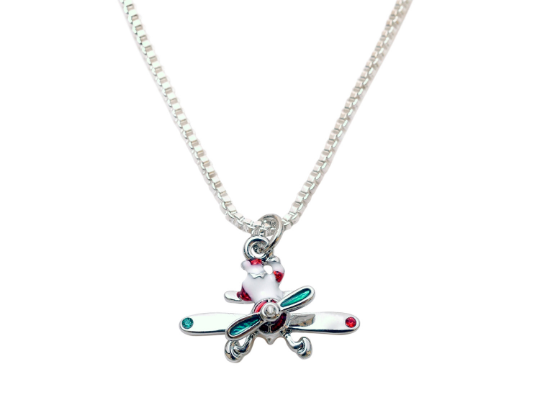 Santa Claus Flying with Spinning Prop Silver Tone Necklace and Earrings