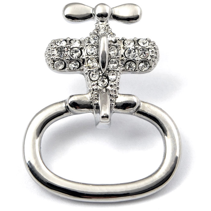 Airplane Eye Glass and ID Badge Holder Silver Tone with Crystals Pin