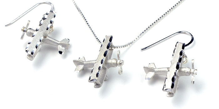 Biplane Spinning Prop Sandblasted with Diamond Cut : 14K Gold