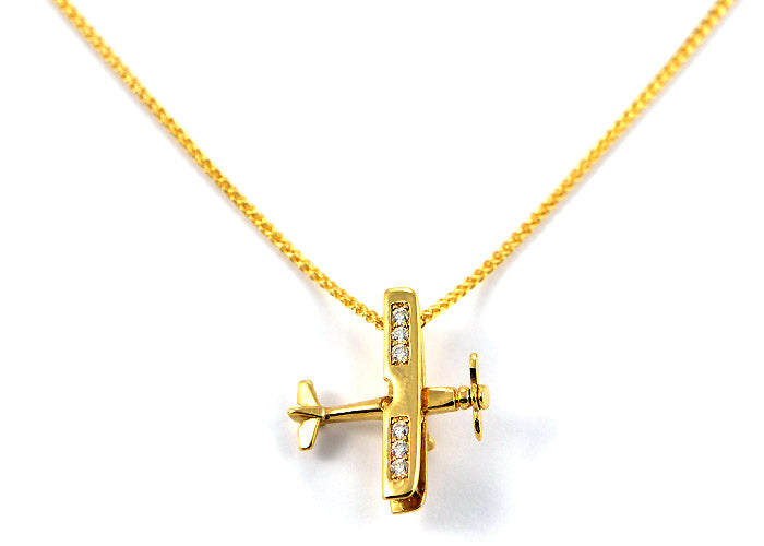 Biplane in 14K Yellow Gold with 6 Stunning Diamonds with Spinning Prop