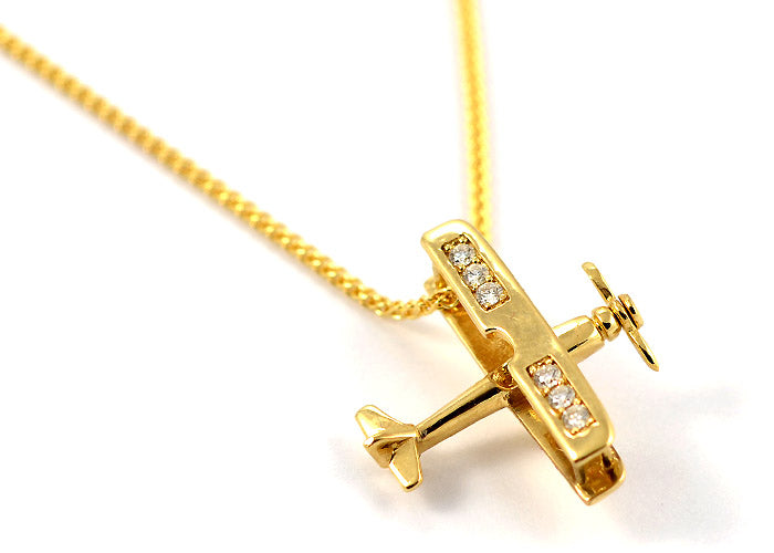 Biplane in 14K Yellow Gold with 6 Stunning Diamonds with Spinning Prop