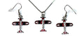 Airplane Open Heart with Red Border Clear Stones Silver Tone