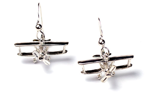 Biplane Spinning Prop Shiny Top View : Sterling Silver