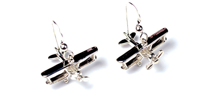 Biplane Spinning Prop Shiny Top View : Sterling Silver