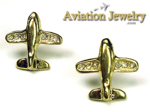 Airplane Gold Tone with 6 Crystals in Wing Tips