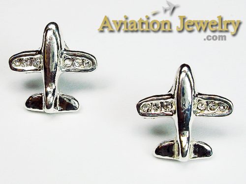 Airplane Silver Tone with 6 Crystals in Wing Tips