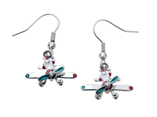 Santa Claus Flying with Spinning Prop Silver Tone Necklace and Earrings