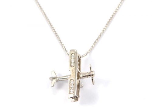 Bi-Plane Sterling Silver with 6 Stunning Cubic Zirconias CZ with Spinning Prop
